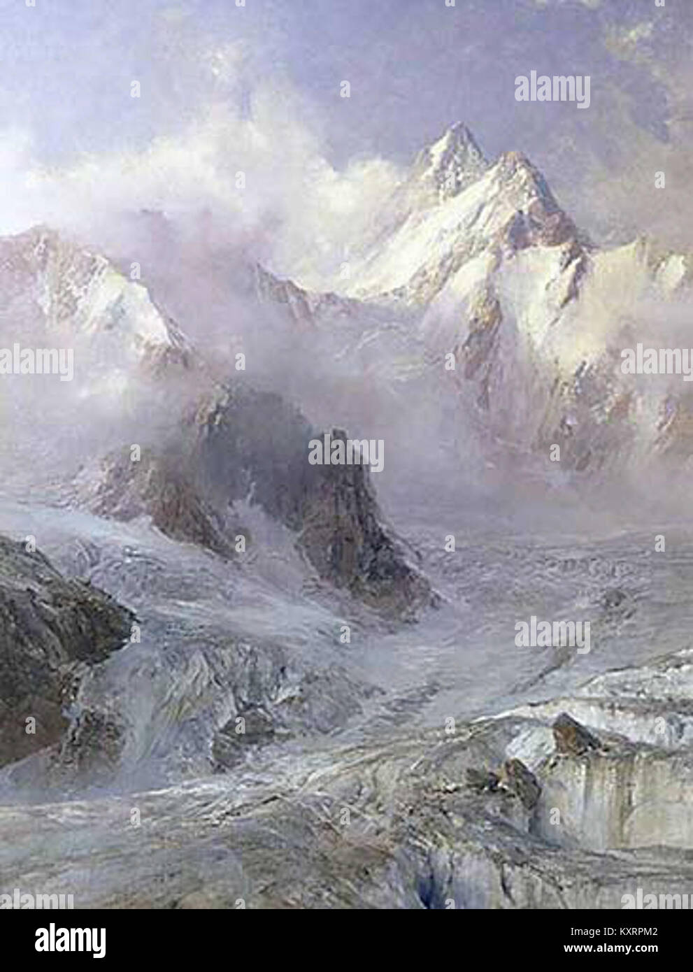 Une illustration de 1906 par Edward Theodore Compton représentant le paysage alpin, mettant en valeur des paysages de montagne détaillés et l'accent mis par l'artiste sur le réalisme naturel et la précision topographique. Banque D'Images