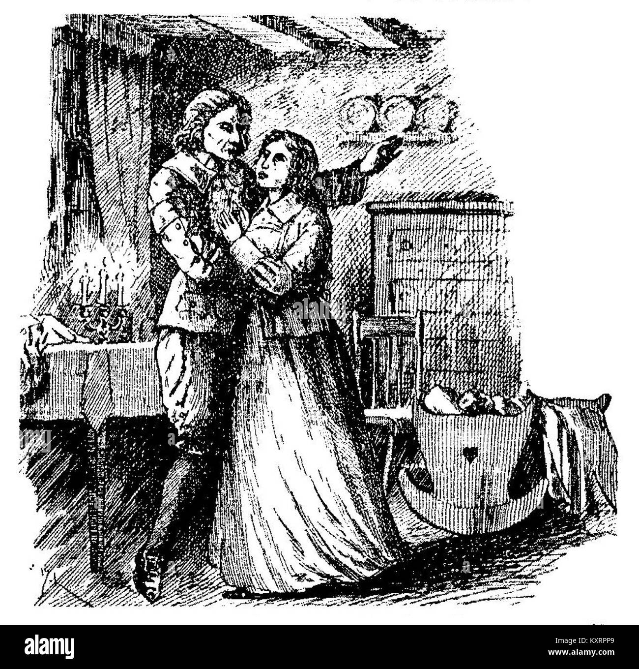 Illustration tirée de l’œuvre de 1900 « L’oublié » de Conan, représentant une scène littéraire ou narrative caractérisée par un style illustratif du début du XXe siècle. Banque D'Images