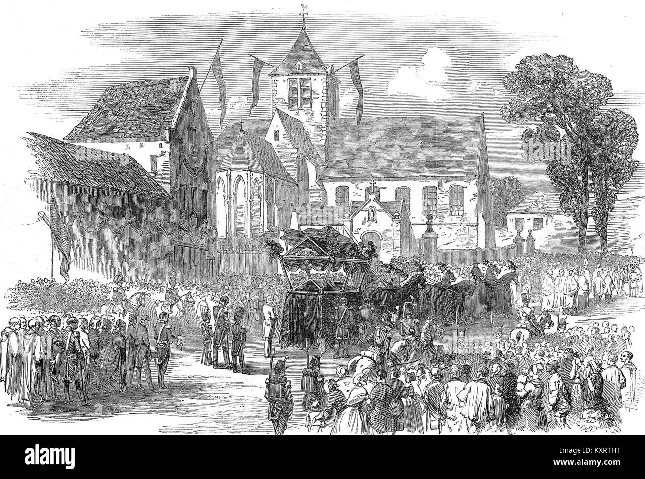 Photographie historique du cortège funèbre de la reine Louise-Marie le 17 octobre 1850, représentant les traditions cérémonielles royales et les coutumes de deuil de la monarchie européenne du XIXe siècle. Banque D'Images