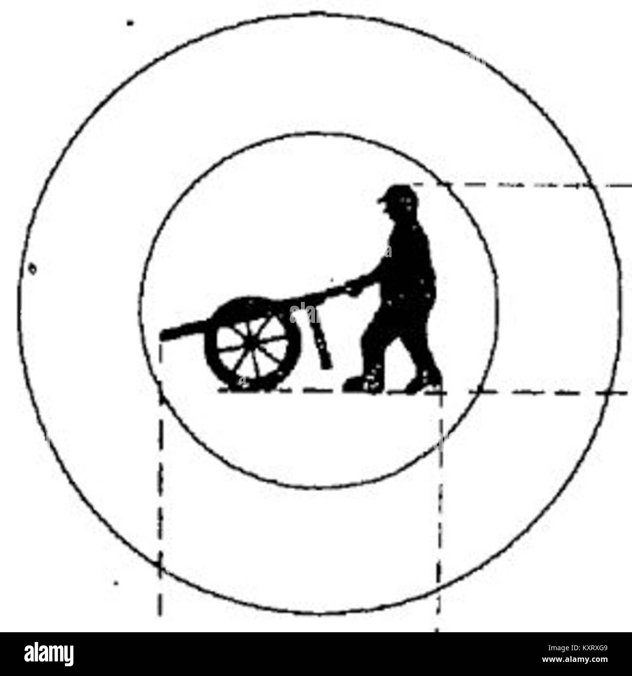 Une référence au panneau CS1938 B10 indiquant une interdiction de l'utilisation de chariots à main, utilisés dans la réglementation de la circulation pour restreindre la circulation manuelle des véhicules. Banque D'Images
