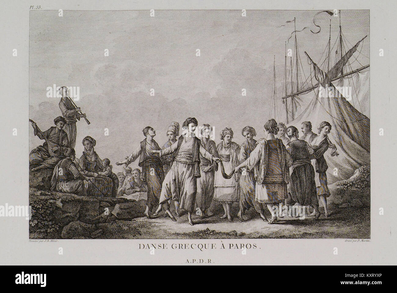 Le tableau de Gabriel Florent Auguste de Choiseul-Gouffier de 1782 dépeint une danse grecque traditionnelle à Paros, mettant l’accent sur le rythme, le mouvement et l’expression culturelle au XVIIIe siècle Banque D'Images