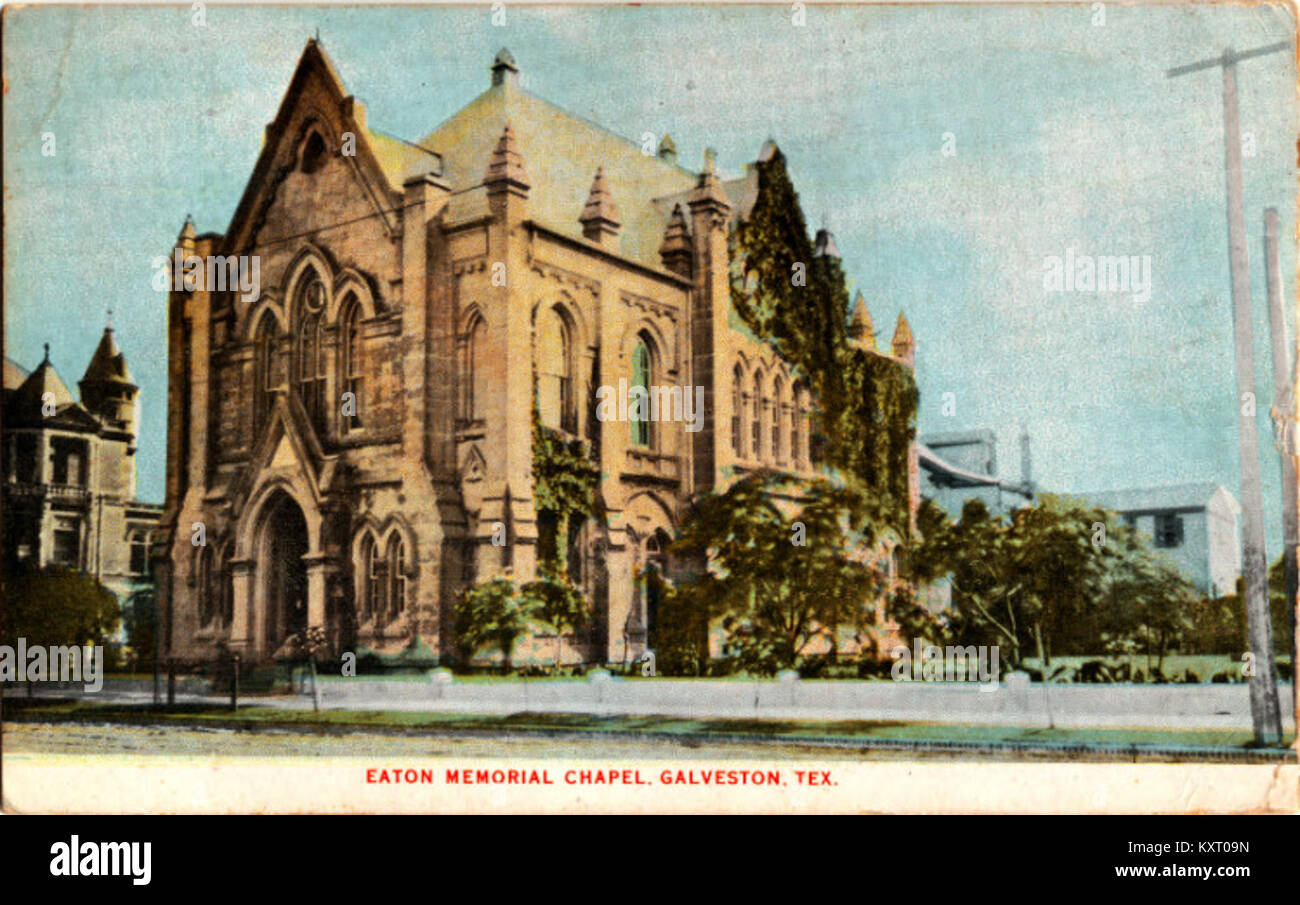 Une image historique de la chapelle commémorative Eaton à Galveston, Texas, montrant sa conception architecturale et son importance en tant que monument religieux dans la région. Banque D'Images