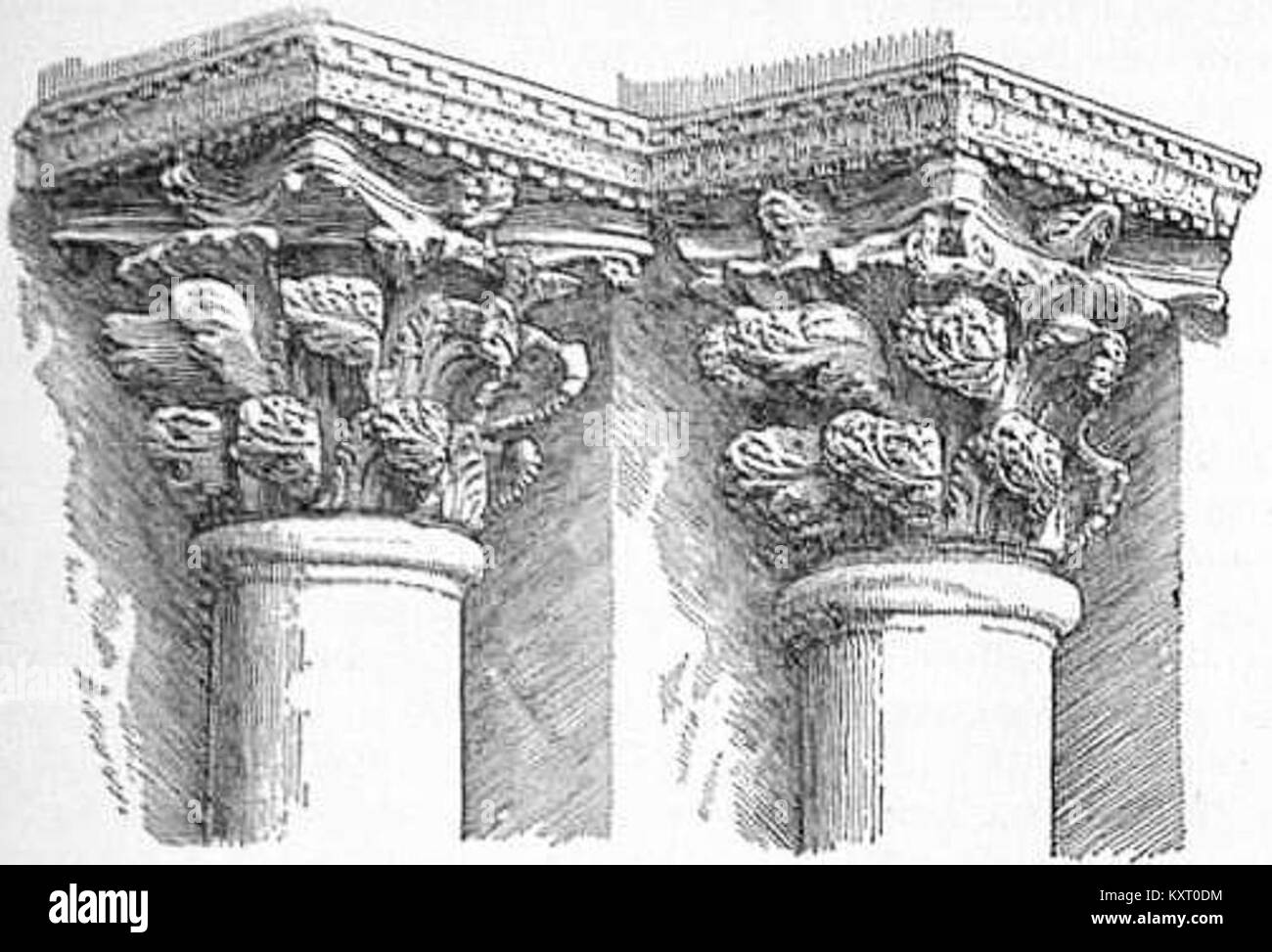 Cette illustration de 1911 *Encyclopaedia Britannica* montre des capitales byzantines du portail central de la basilique Saint-Marc de Venise, reflétant les influences architecturales byzantines sur les Vénitiens Banque D'Images