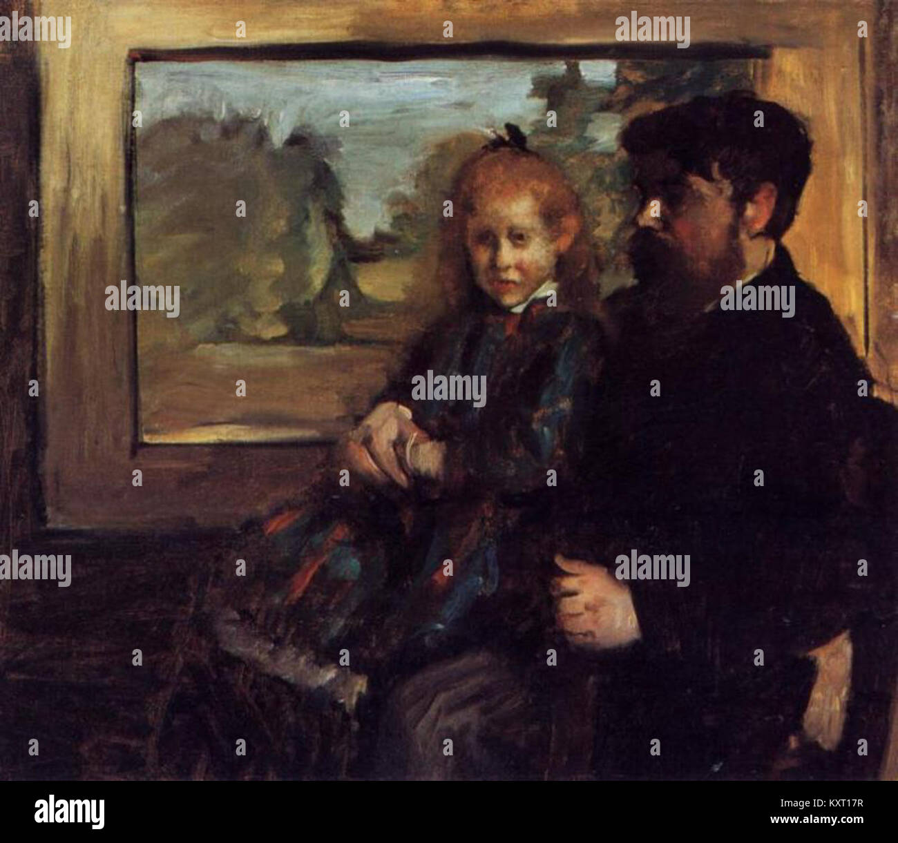 Huile sur toile d'Edgar Degas intitulée Henri Rouart et sa fille Hélène (vers 1871-72) représente l'industriel et collectionneur français Henri Rouart assis avec sa fille Hélène dans leur atelier parisien. Banque D'Images