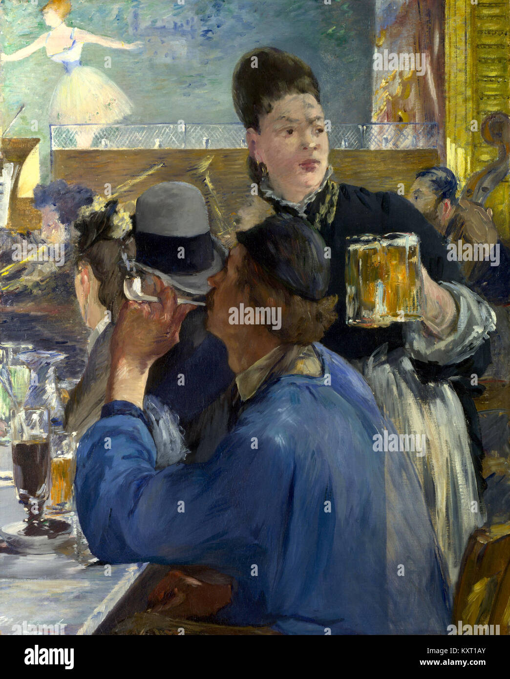 Un tableau d'Édouard Manet intitulé « coin d'un Café-concert », réalisé vers 1878-1880, représentant une scène sociale parisienne dans le style impressionniste. Banque D'Images