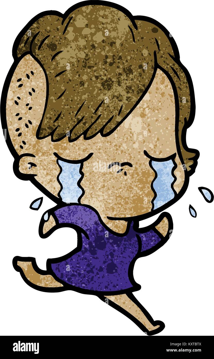 Cartoon girl crying running away Image Vectorielle Stock Alamy