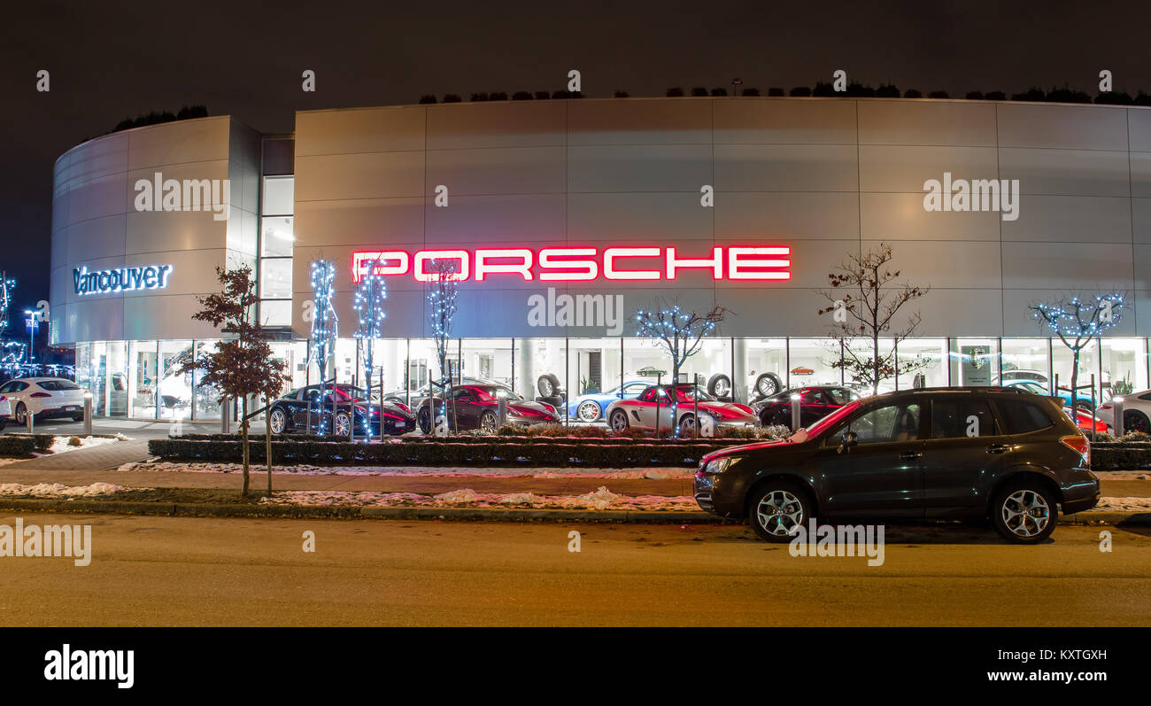 Vancouver BC, Canada - 9 janvier 2018 : Porsche est un constructeur automobile allemand spécialisé dans les voitures de haute performance. Porsche. Banque D'Images