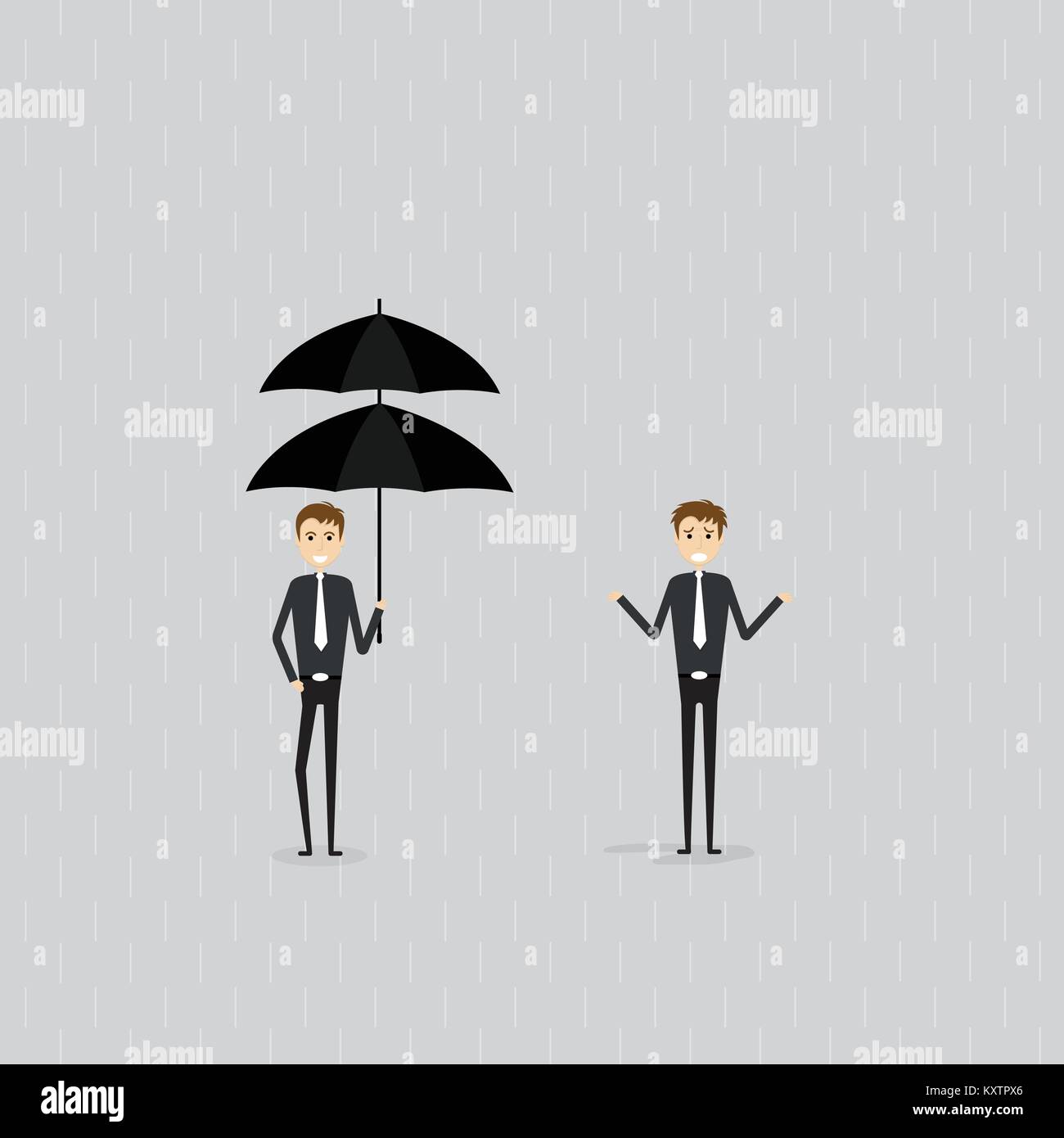 Concept d'assurance ou de protection.La différence et concept de préparation.deux personnes.Businessman holding umbrella sous la pluie.Man en vertu de Illustration de Vecteur