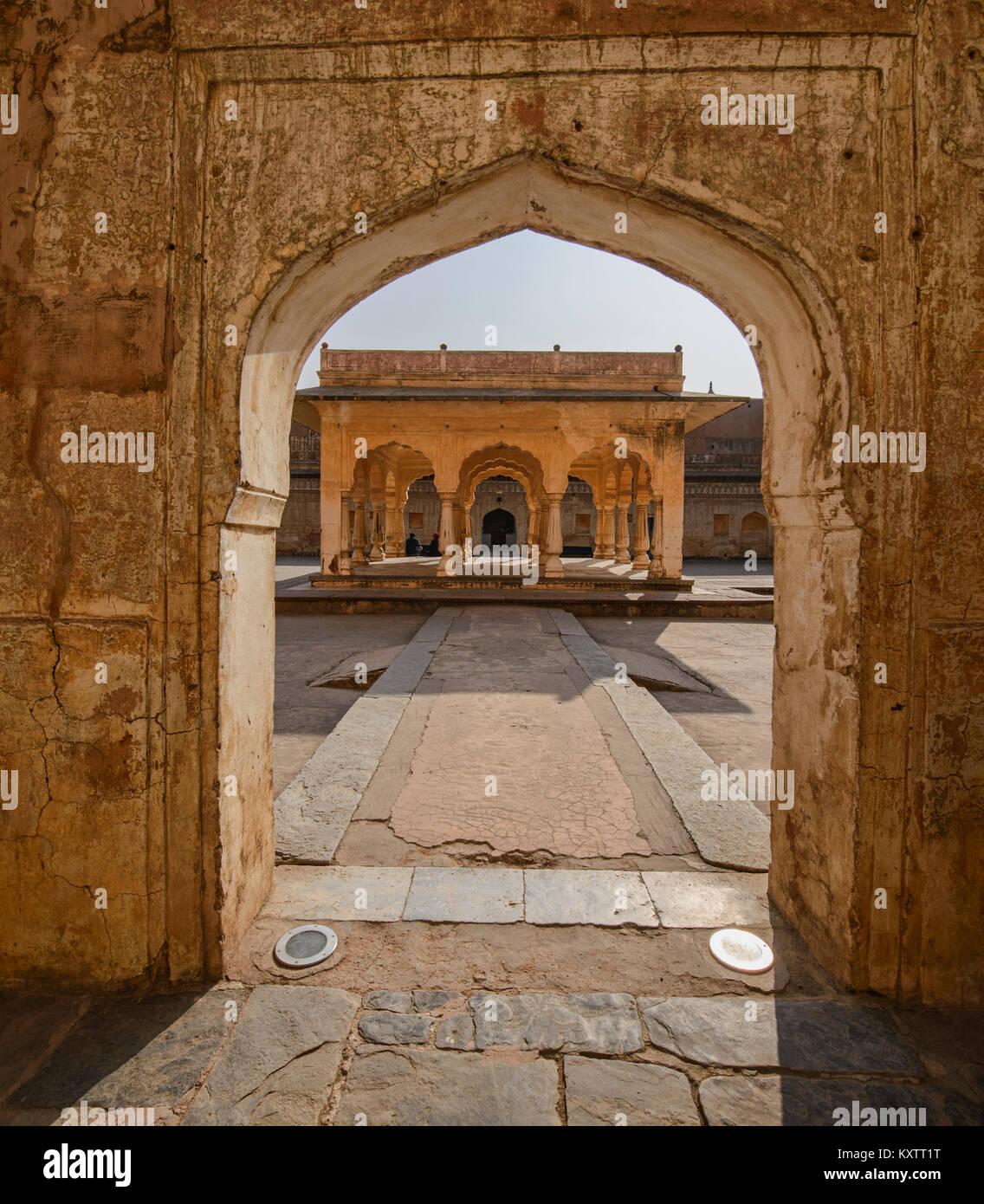 Cour de palais de Man Singh I, Fort Amber, Jaipur, Rajasthan, Inde Banque D'Images