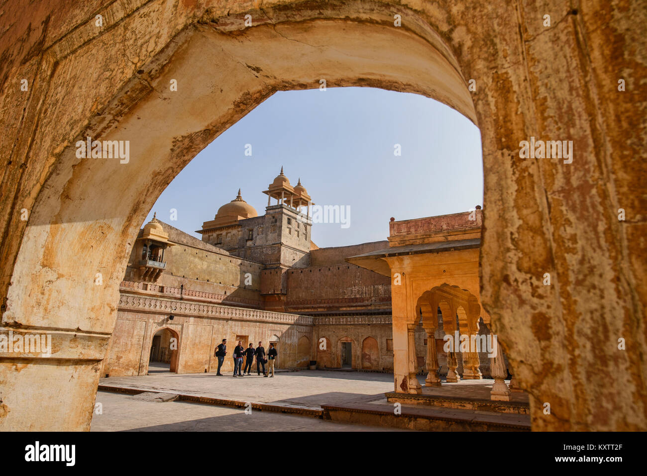 Cour de palais de Man Singh I, Fort Amber, Jaipur, Rajasthan, Inde Banque D'Images