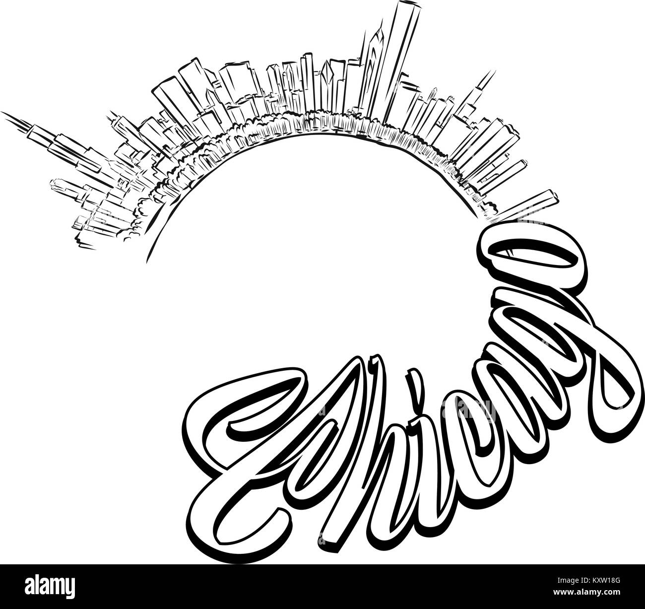 Chicago paorama conception de la couverture. Célèbre série de repères de déplacement. Illustration de Vecteur