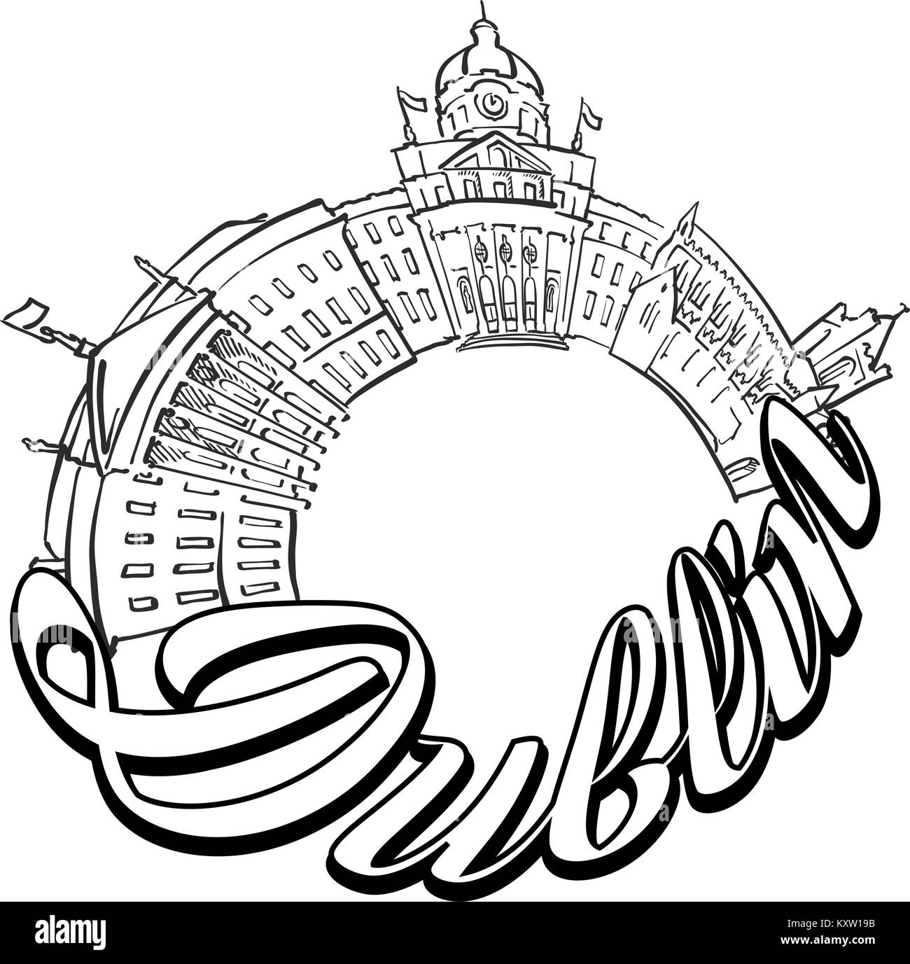 Conception de la couverture des monuments de Dublin. Célèbre série de repères de déplacement. Illustration de Vecteur