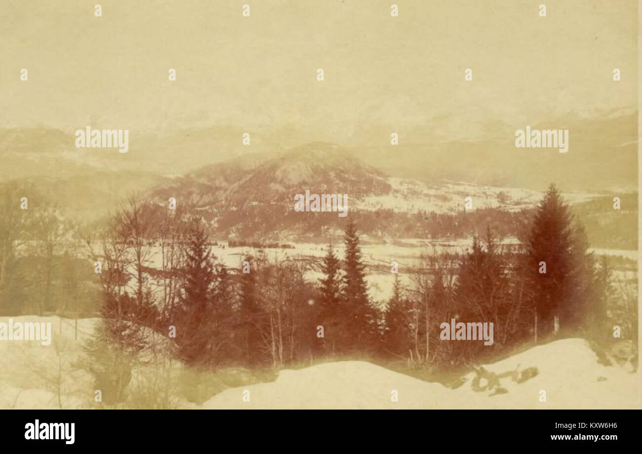 Une peinture de paysage hivernal de Fran Vesel représentant une campagne enneigée. L'œuvre capture l'atmosphère sereine et la beauté naturelle du paysage slovène en hiver. Banque D'Images