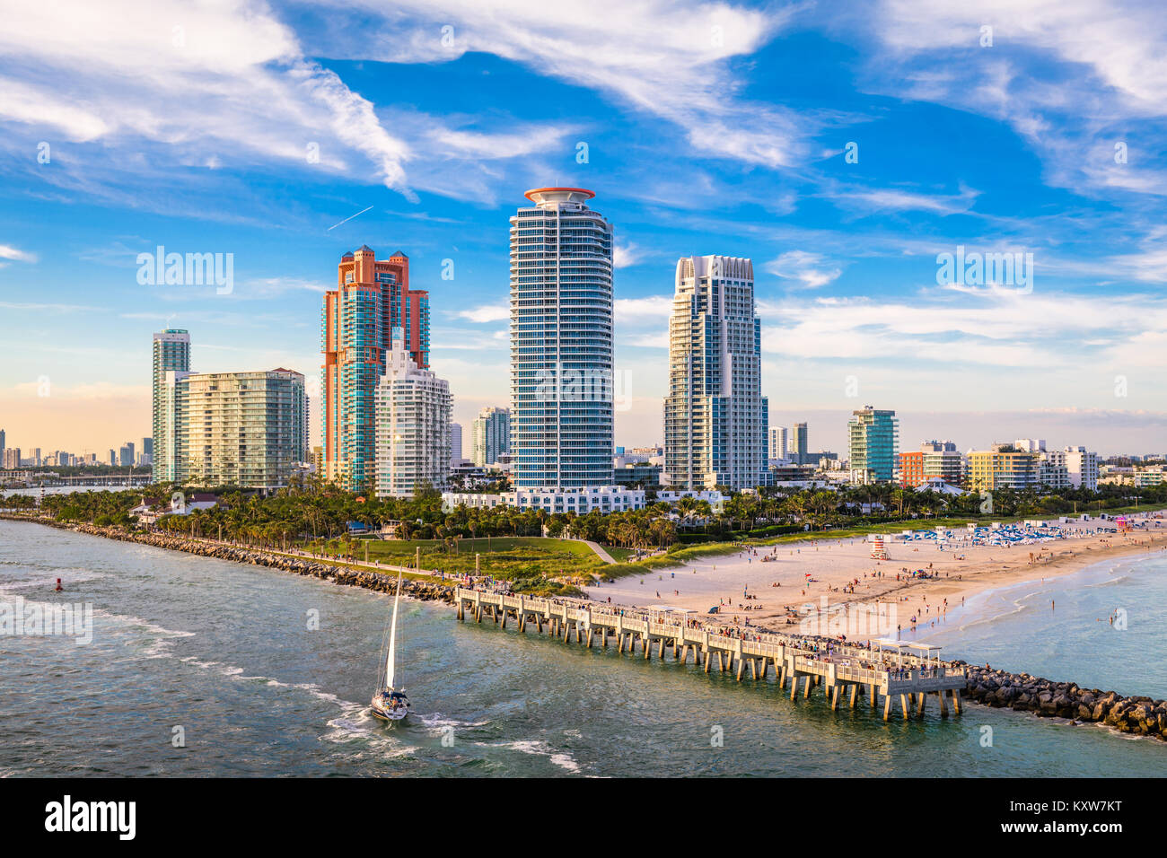 South Beach, Miami, Floride, USA sur le Sud de la Pointe Park. Banque D'Images