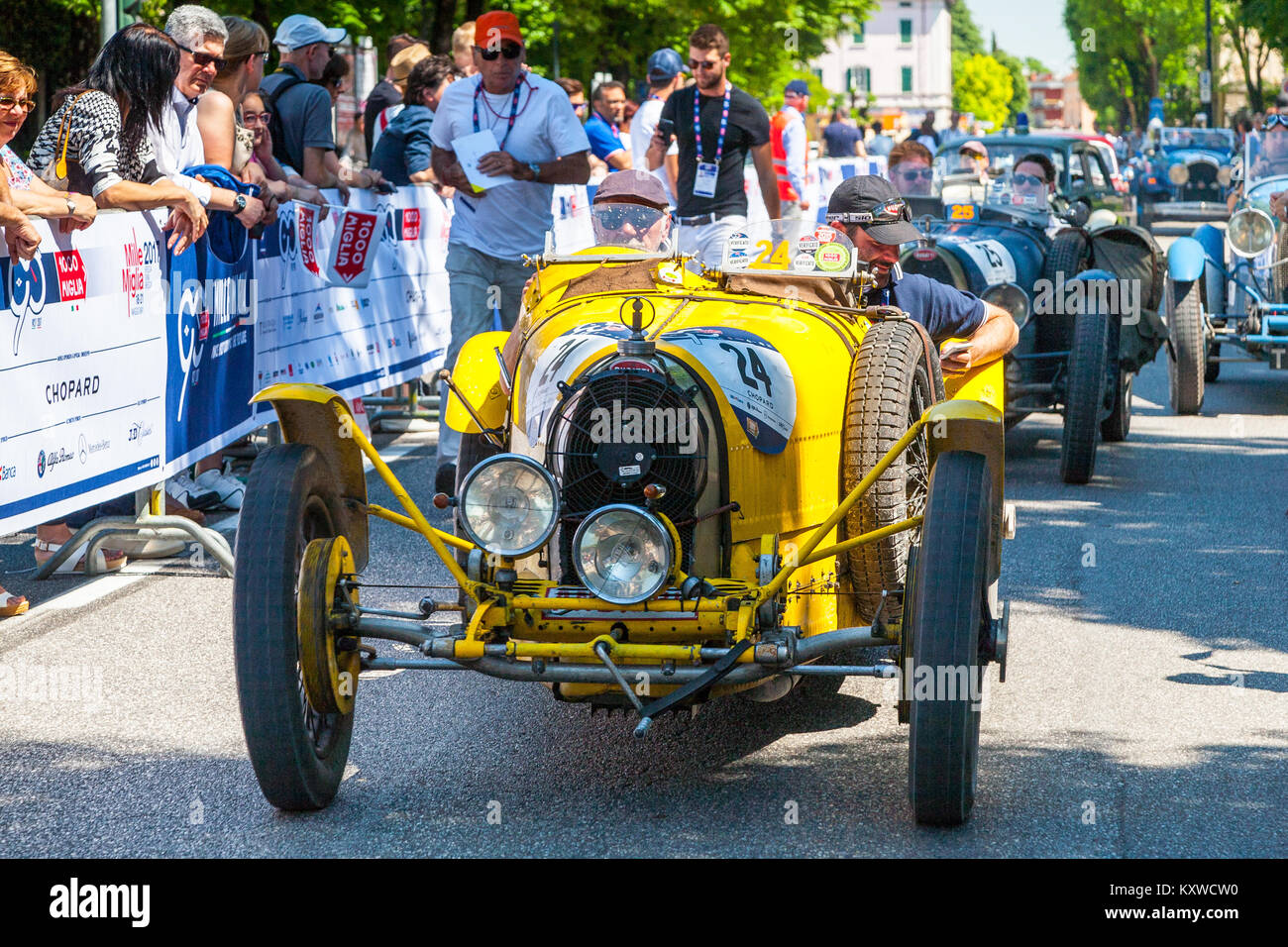 1925 Bugatti Type 35A, près de la ligne d'arrivée Mille Miglia, Brescia, Italie 2017 Banque D'Images