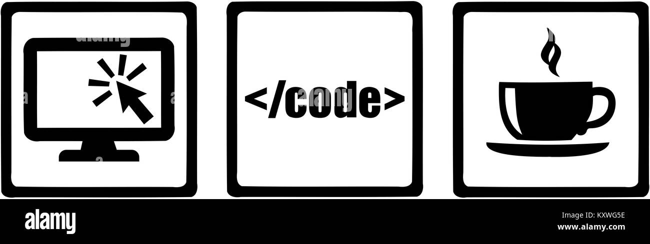 Icônes - code programmateur moniteur café Banque D'Images