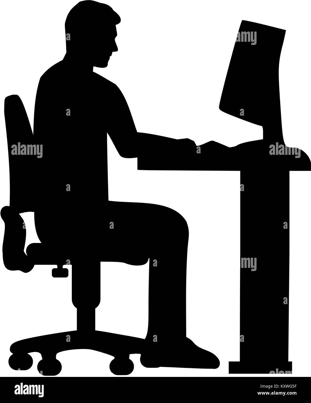 Assis sur un ordinateur programmeur silhouette Banque D'Images