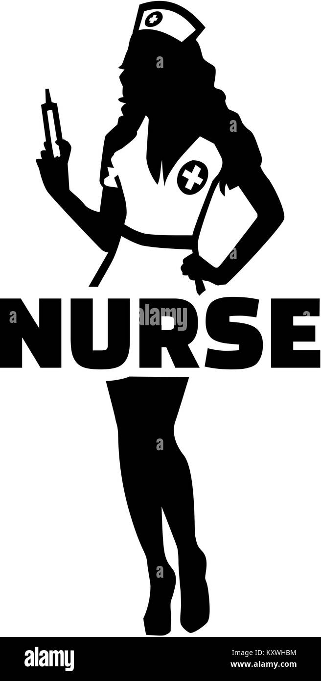 Silhouette infirmière avec word Banque D'Images