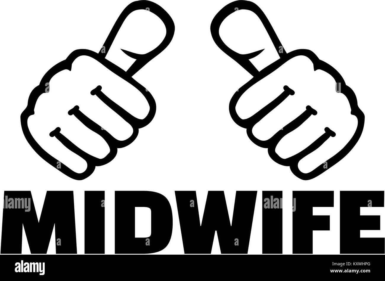 Pouces avec le titre de sage-femme Banque D'Images