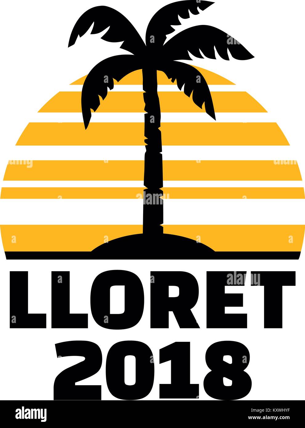Lloret 2018 avec palmier et le coucher du soleil Banque D'Images