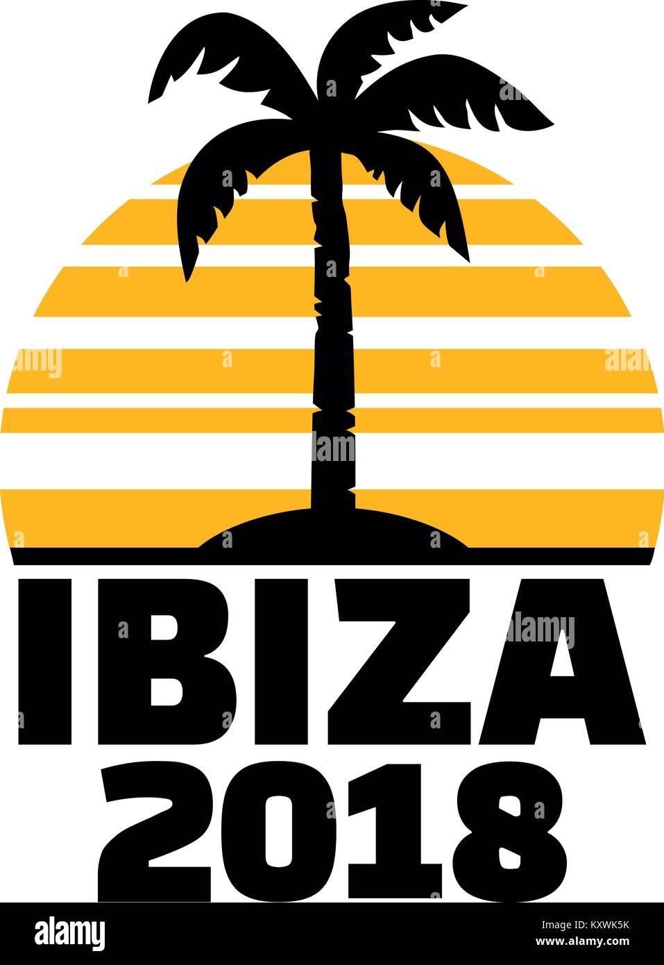 Ibiza 2018 avec palmier et le coucher du soleil Banque D'Images
