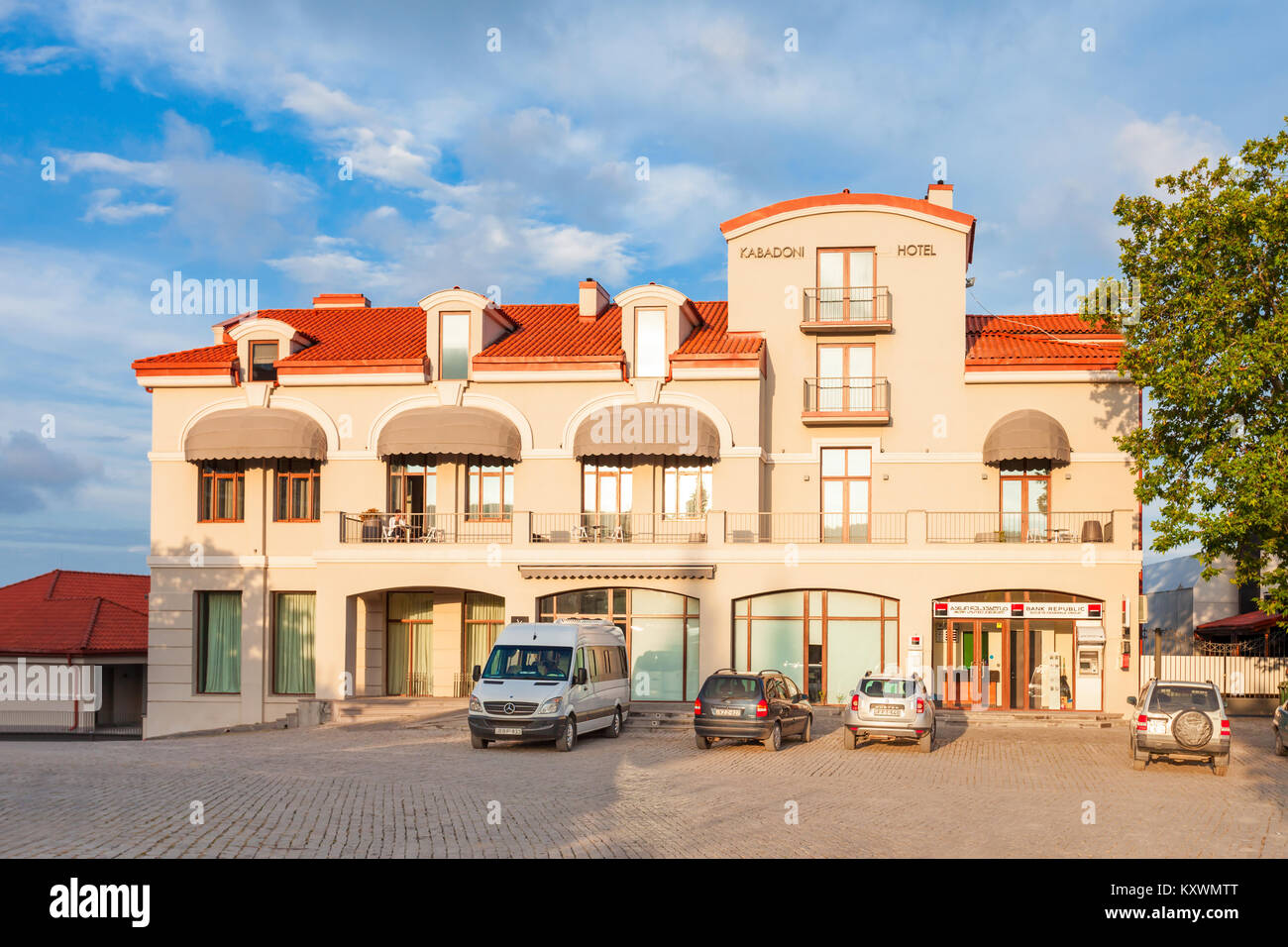 SIGHNAGHI, GÉORGIE - 17 septembre 2015 : Kabadoni Boutique Hotel dans le centre de Sighnaghi, région de Kakheti de Géorgie. Banque D'Images