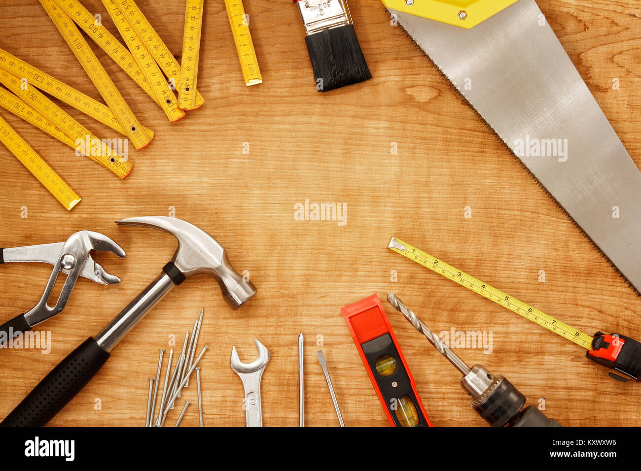 Outils de travail sur bois assortis Banque D'Images