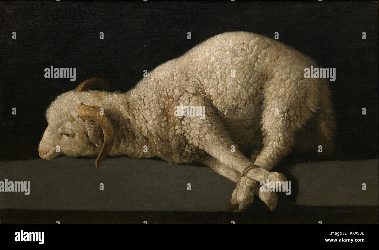 Cette peinture de Francisco de Zurbarán, artiste baroque espagnol, démontre sa maîtrise de la lumière, de la texture et du symbolisme religieux. Connu pour ses œuvres religieuses, l’art de Zurbarán capture la dévotion spirituelle et l’intense atmosphère émotionnelle de la période baroque. Banque D'Images