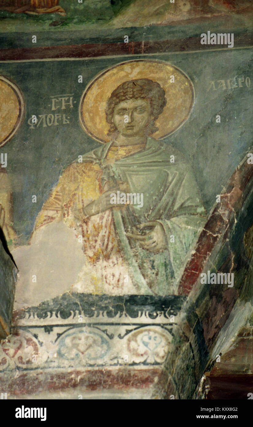 Les fresques de l'église de la présentation de la Vierge Marie à Kucevište dépeignent des thèmes chrétiens sacrés, représentant des exemples importants de l'Orient orthodoxe et byzantin Banque D'Images