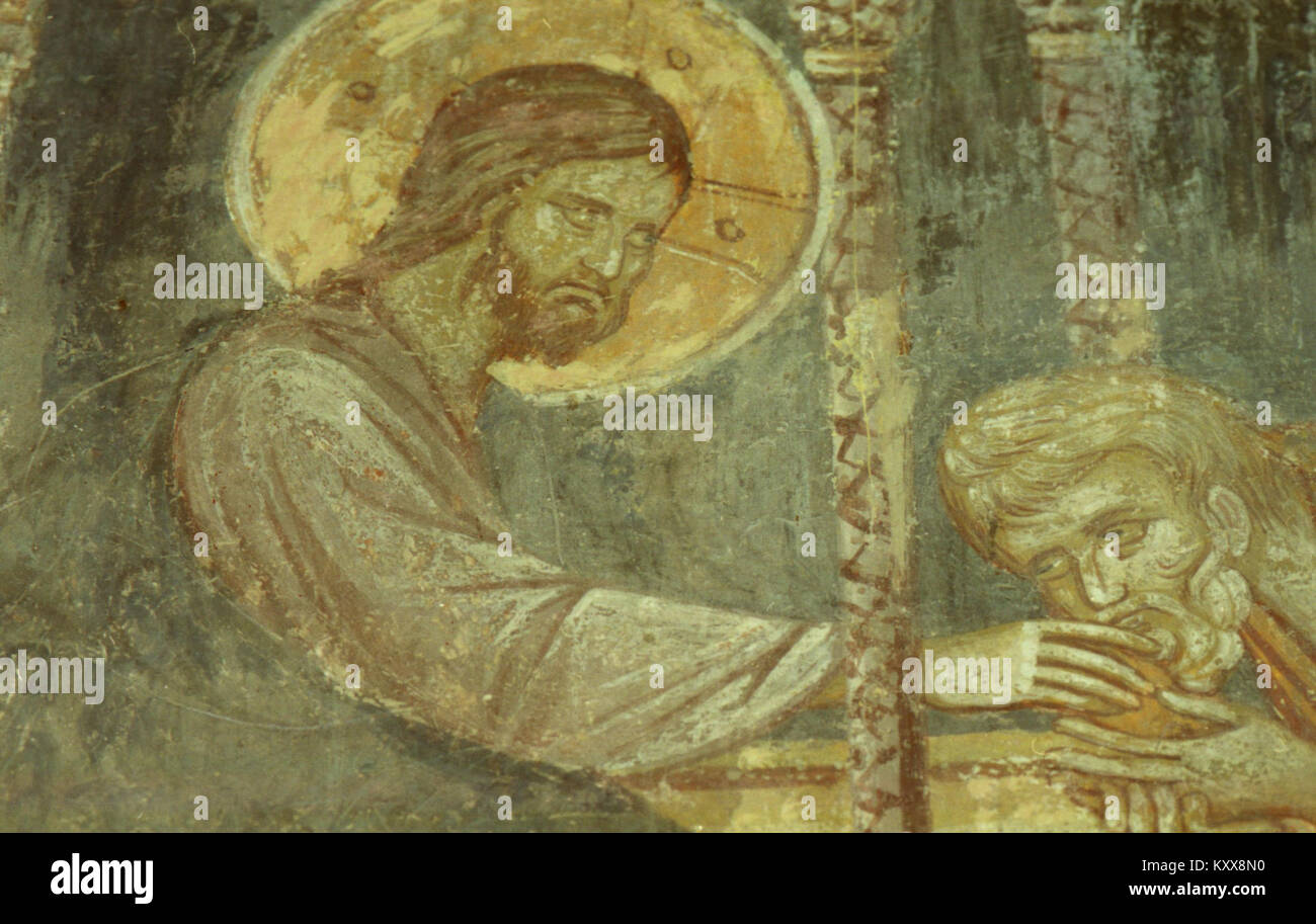 L'église de la présentation de la Vierge Marie à Kucéviste contient des fresques représentant des scènes religieuses chrétiennes orthodoxes orientales, illustrant l'art religieux et l'iconographie du XVIe siècle. Banque D'Images