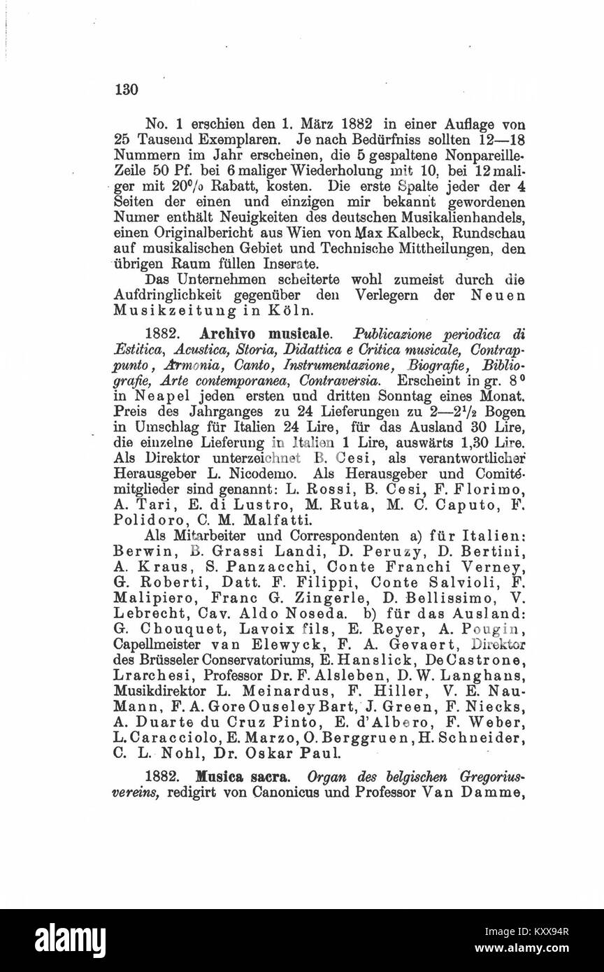 Une page de Die musikalischen Zeitschriften de Freystätter, une revue musicale allemande historique traitant de la théorie musicale, de la composition et du contexte culturel du XIXe siècle. Banque D'Images