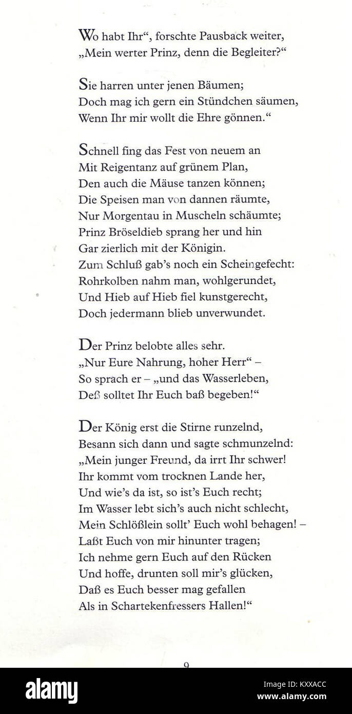 « Froschmäusekrieg » (bataille des grenouilles et des souris) est un poème épique satirique en grec (Batrachomyomachia) représentant une fausse guerre entre grenouilles et souris, traduit en allemand en 1878 avec des illustrations de Fedor Flinzer. Banque D'Images