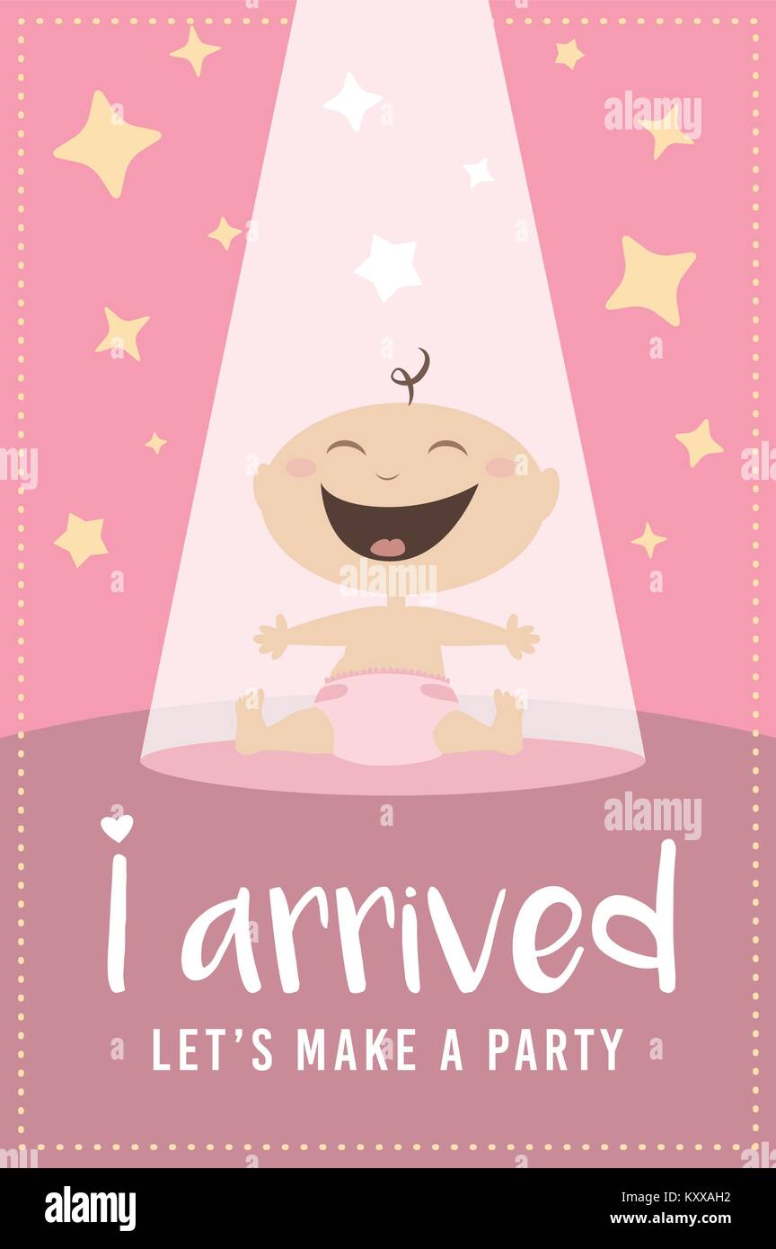 Douche De Bebe Bebe Fille Naissance Modele De Carte De Fete Vector Illustration Image Vectorielle Stock Alamy