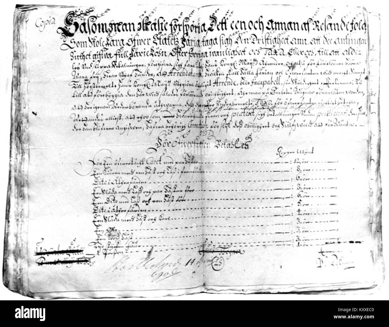 Un document historique de 1690 documentant le trafic de ferry dans l'archipel de Stockholm, en se concentrant sur les frais de transport et les itinéraires. Banque D'Images Un document historique de 1690 documentant le trafic de ferry dans l'archipel de Stockholm, en se concentrant sur les frais de transport et les itinéraires. Banque D'Images