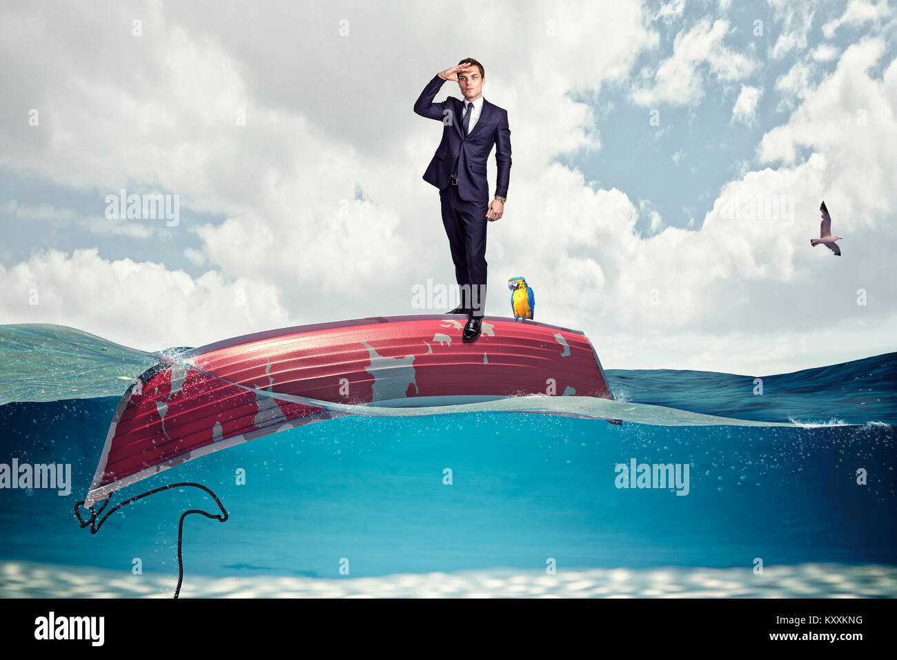 Businessman sur le bateau à l'envers de l'image concept de crise Banque D'Images