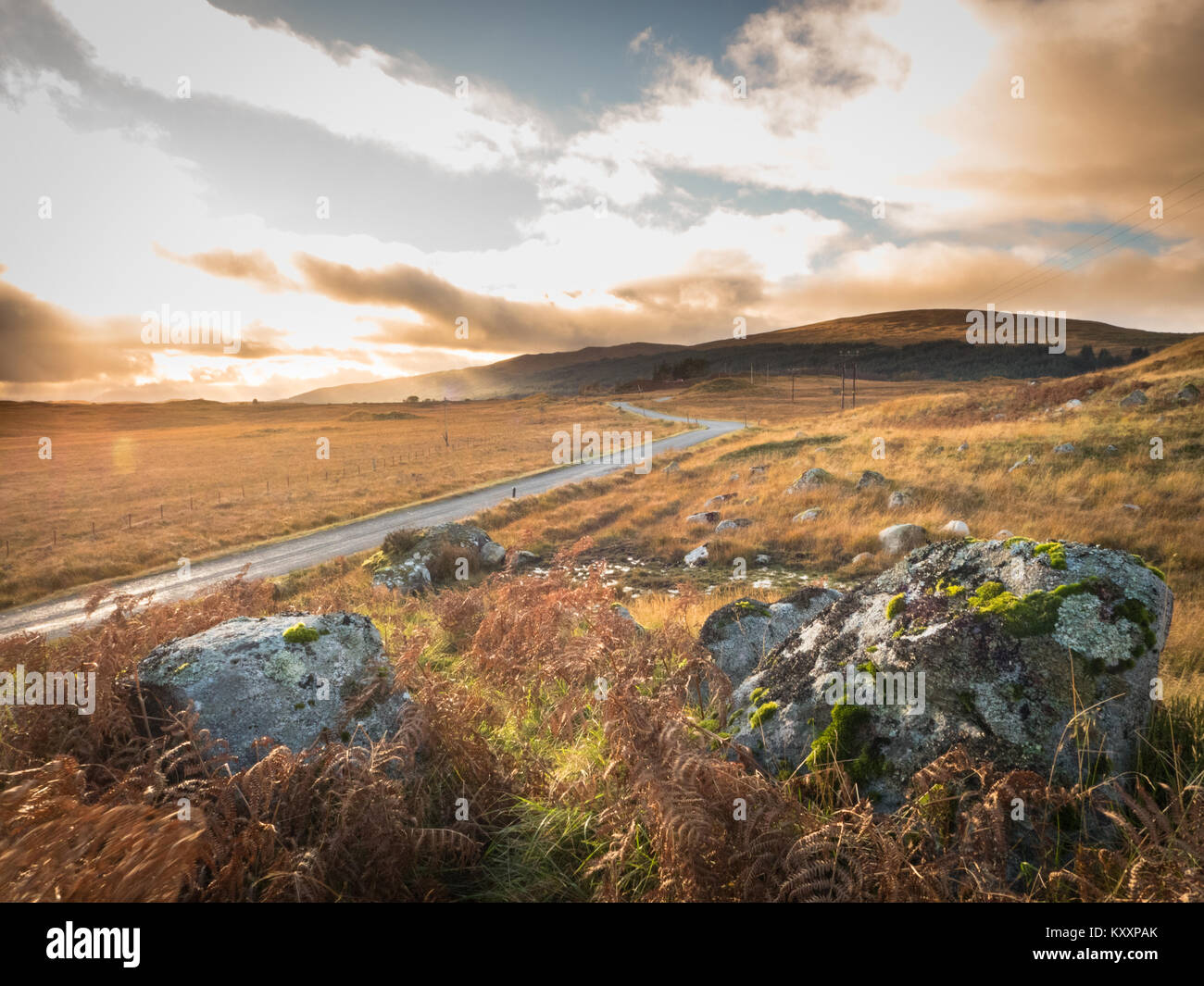 Le dernier tronçon de la route avant l'impasse à Rannoch Station dans Highland Perthshire. Banque D'Images