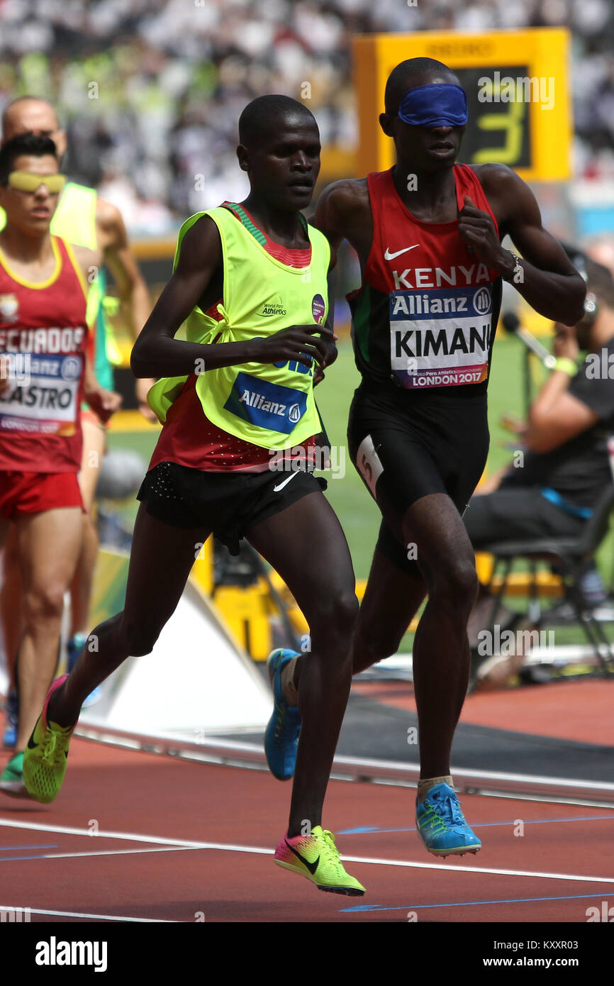 Samwel KIMANI Mushai du Kenya dans l'épreuve du 1500 m T11 chauffe lors du championnat à Londres 2017 Para Banque D'Images
