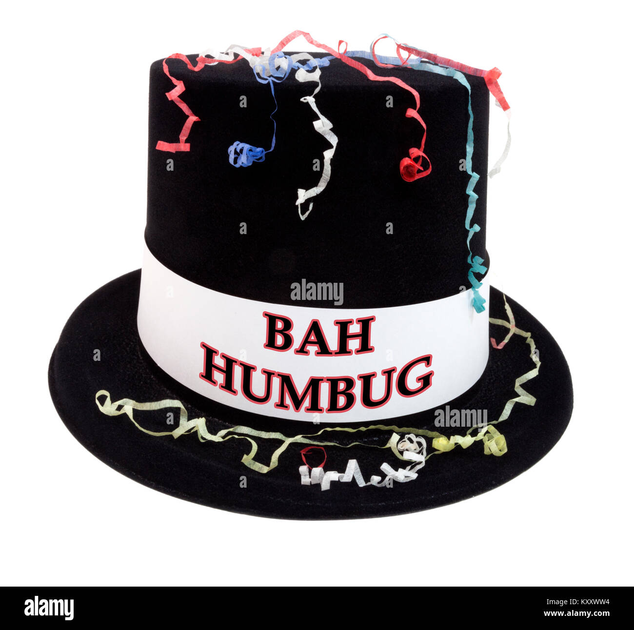 BAH BLAGUE célébration costume chapeau haut de confettis serpentins.  Isolées Photo Stock - Alamy