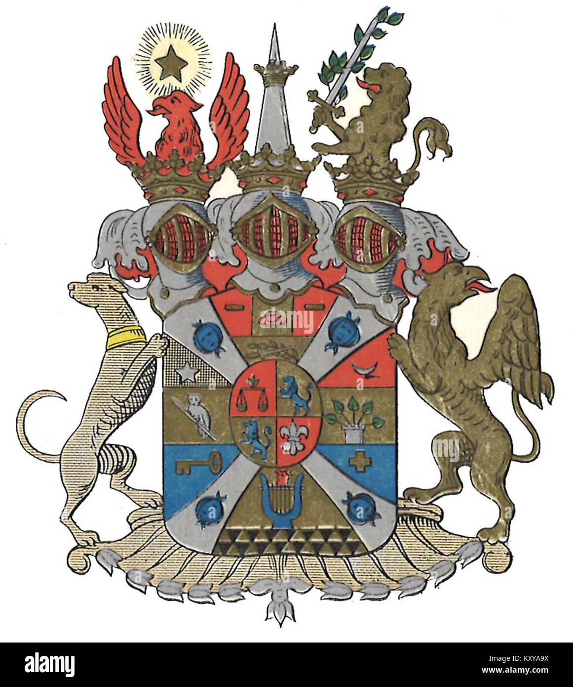 Une image des armoiries de la famille Löwenhielm, représentant la noblesse suédoise, le design héraldique et la lignée dans le contexte historique de l’aristocratie suédoise. Banque D'Images