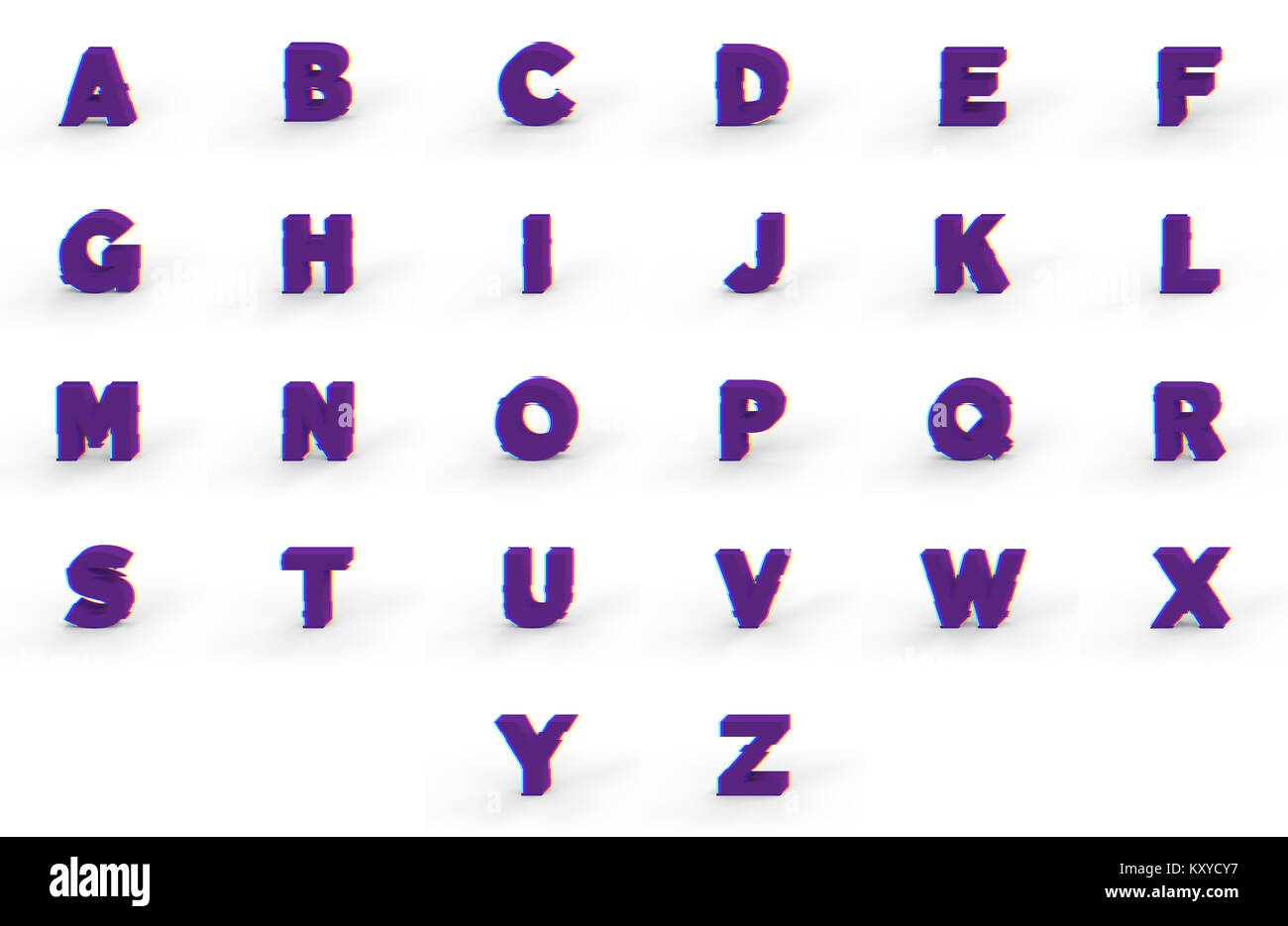 3D réaliste glitch alphabet majuscule avec soft shadow isolé sur fond blanc - La sélection du chemin de fichier. Banque D'Images
