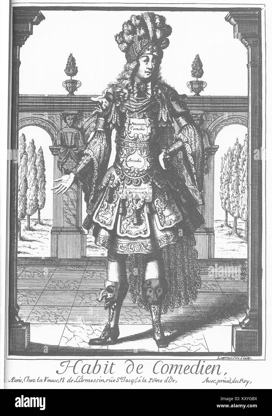 Représentation d’un costume d’acteur de scène, illustrant une tenue théâtrale d’une période historique, montrant des vêtements détaillés utilisés dans la performance et la représentation scénique. Banque D'Images
