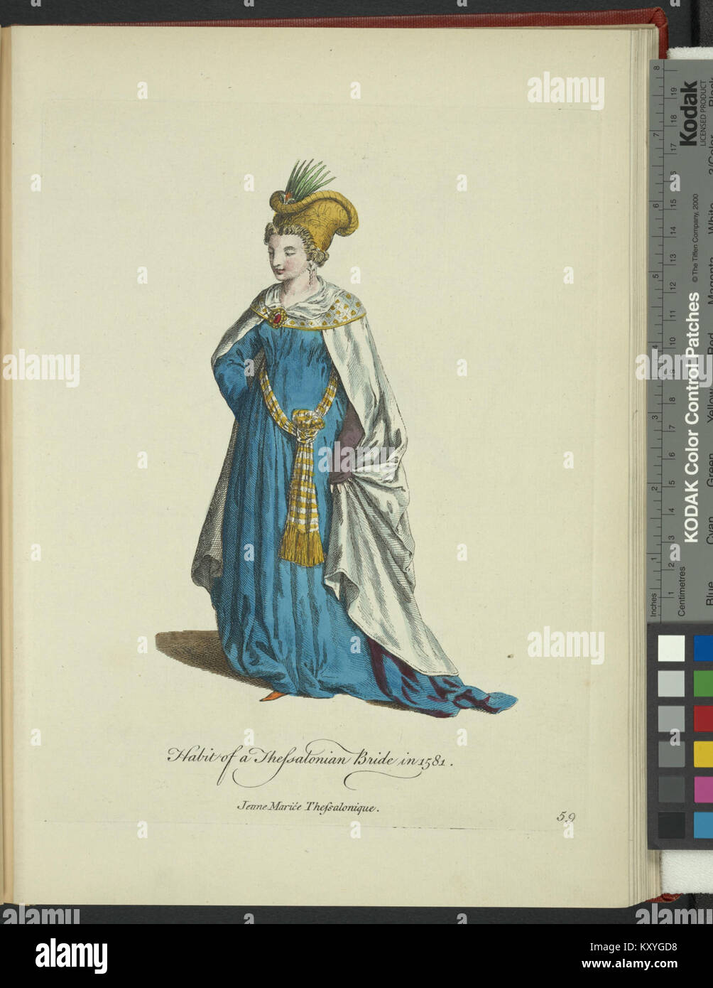 L'habit nuptial d'une mariée thessalonienne en 1581 reflète les coutumes vestimentaires historiques à Thessalonique, en Grèce, mettant en valeur les vêtements traditionnels et le patrimoine culturel à la fin du XVIe siècle. Banque D'Images