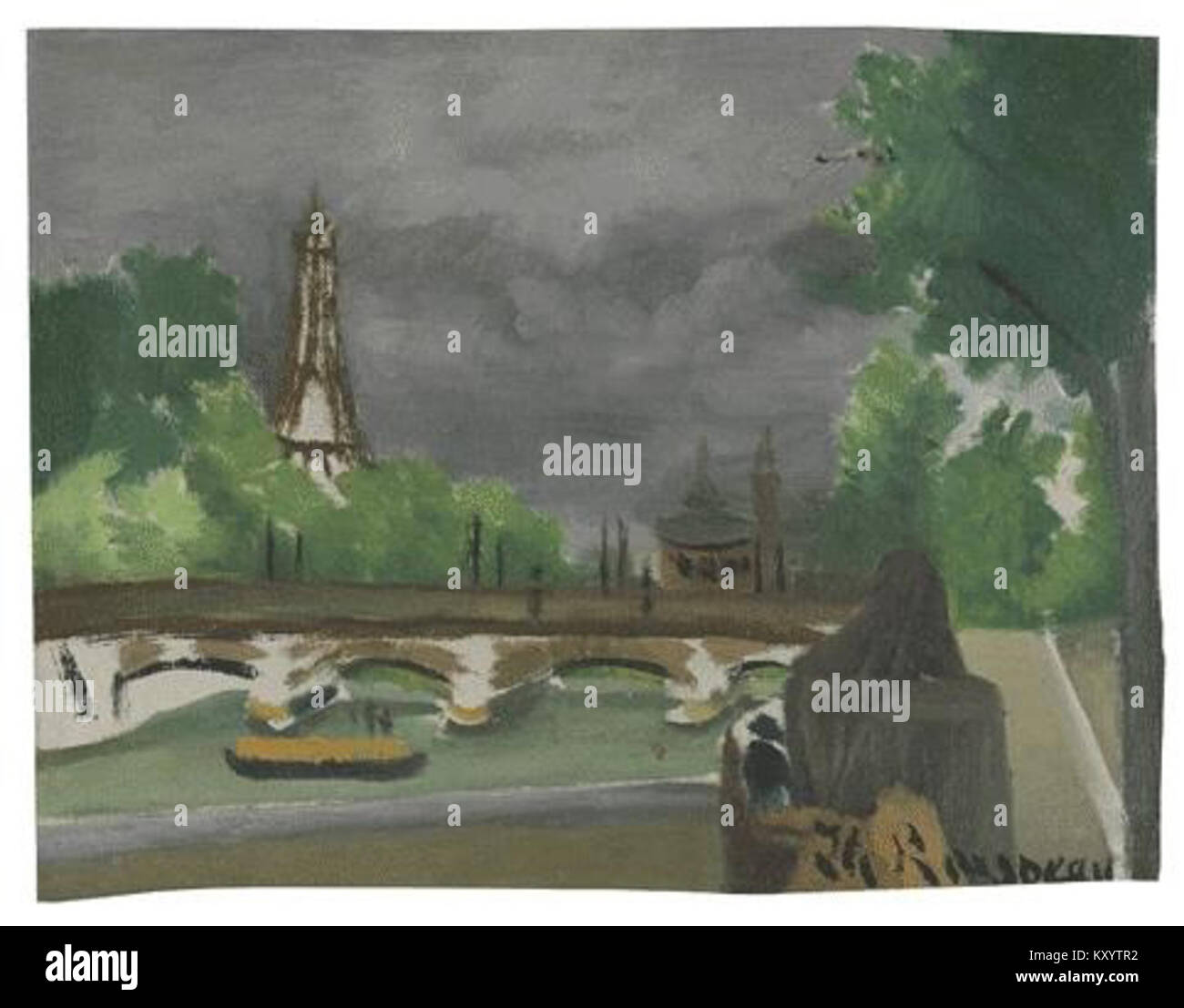 Étudiez la peinture d'Henri Rousseau représentant la Tour Eiffel et le Trocadéro à Paris, montrant son interprétation de style naïf du monument et des terrains environnants. Banque D'Images