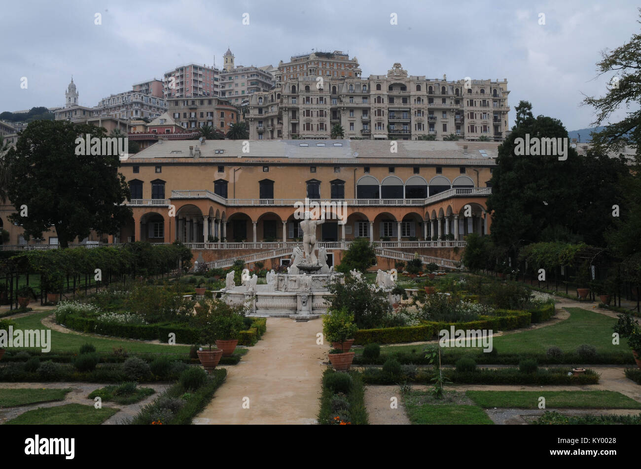 Fontaine de Neptune, le jardin Italien, Andrea Doria, 2013 Palais, la villa du prince, Gênes, Ligurie, Italie. Banque D'Images