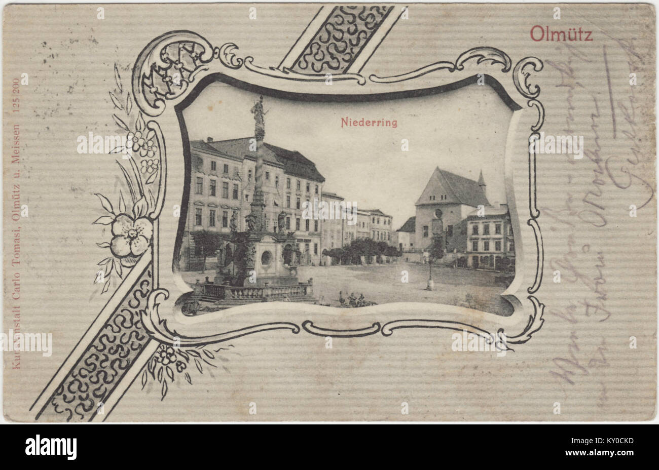 Carte postale historique de Dolní náměstí à Olomouc Banque D'Images