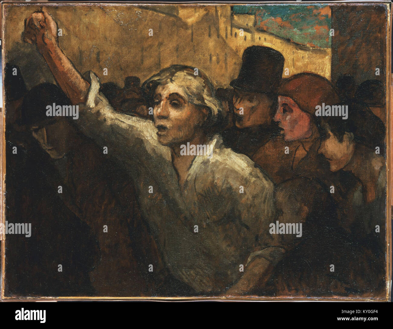 « L'Emeute » d'Honoré Daumier est une peinture du XIXe siècle représentant une scène de révolte sociale, mettant en valeur le style réaliste de Daumier. Banque D'Images