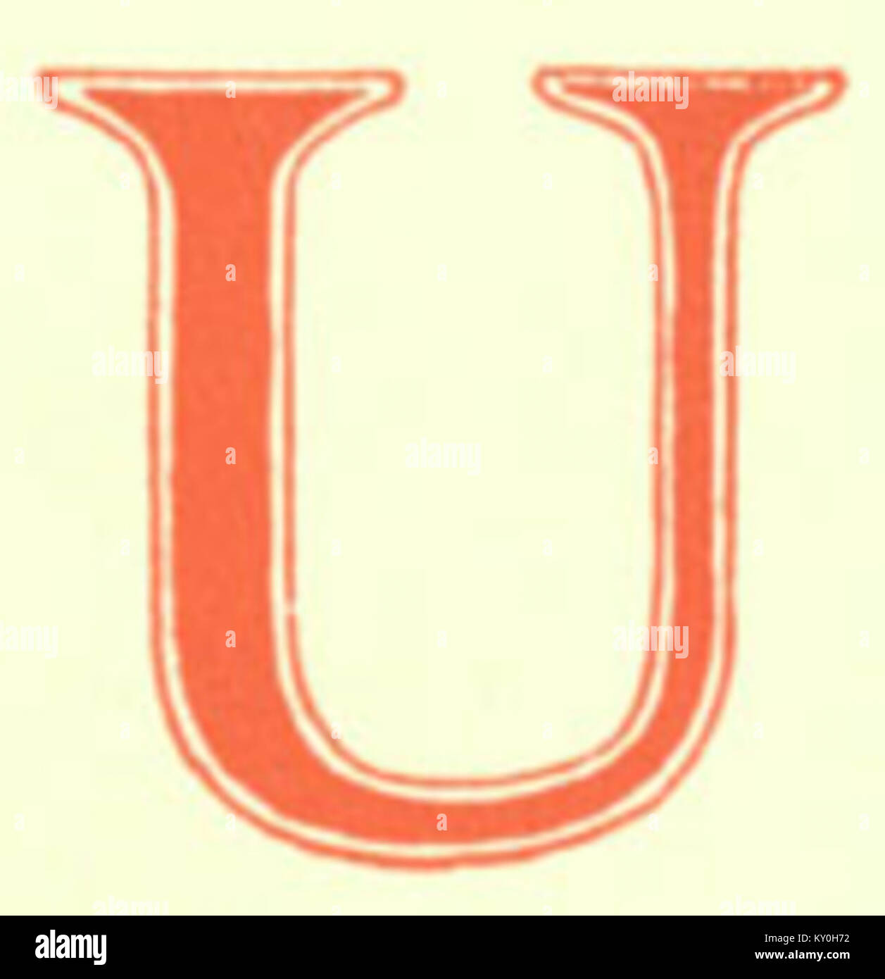 Une représentation artistique de la lettre décorative 'U', montrant l'artisanat détaillé dans l'art calligraphique et typographique, mettant l'accent sur le design et la forme. Banque D'Images