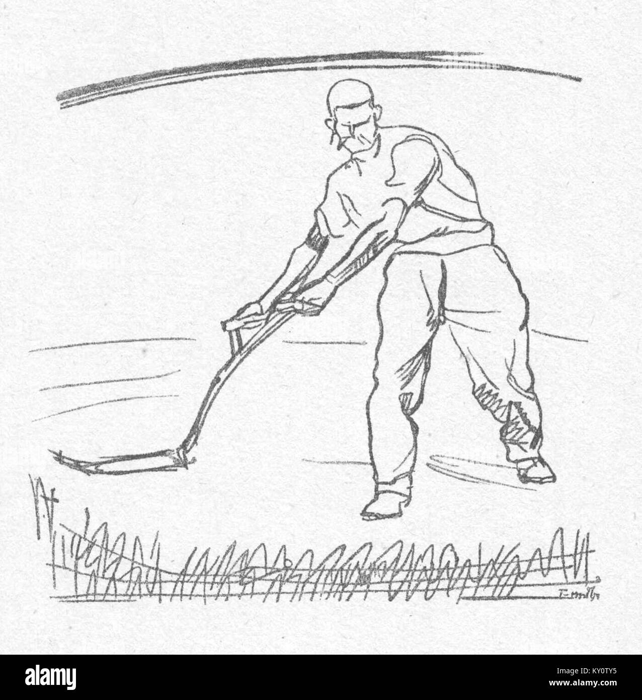 La peinture de Ferdinand Hodler « Mäher » représente une scène rurale avec une tondeuse travaillant dans un champ, illustrant le style de réalisme de Hodler et l'attention portée au paysage et au travail. Banque D'Images