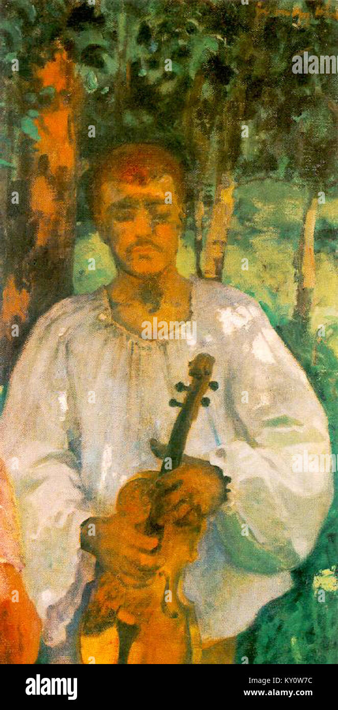 Ruthenian Peasant Boy (1898) de Károly Ferenczy est une peinture représentant un garçon rural, démontrant le style réaliste de Ferenczy et son intérêt pour la vie paysanne. Banque D'Images