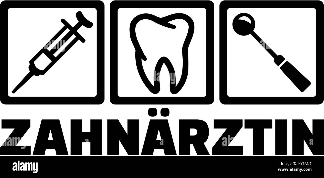 Outils de dentiste avec titre d'emplois à prédominance féminine allemande Banque D'Images